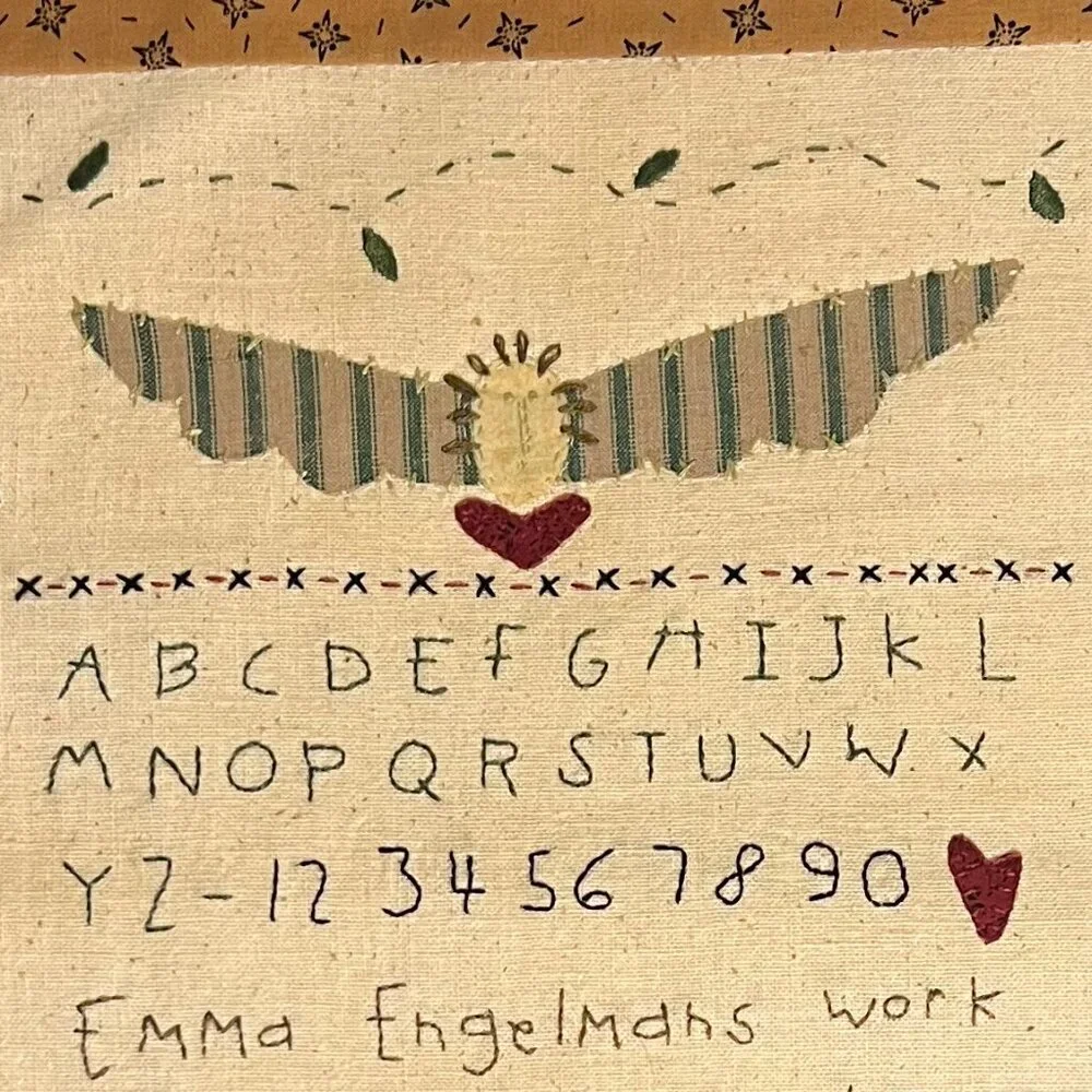 Hand Stitched Antique Needlework Sampler Reproduction Appliqué & Embroidery - Picture 4 of 16